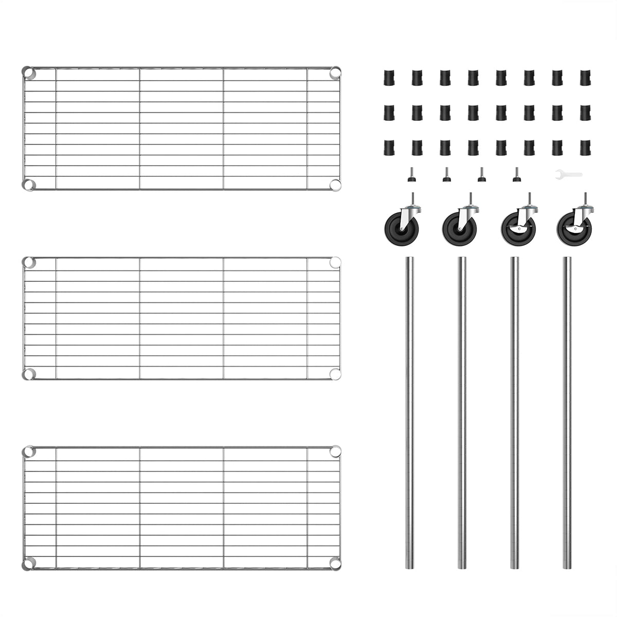 Auslar Leveling feet protect floors and keep the rack stable.