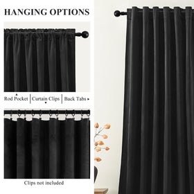 AUSSPVOCT velvet curtains with back tab and rod-pocket top for versatile mounting