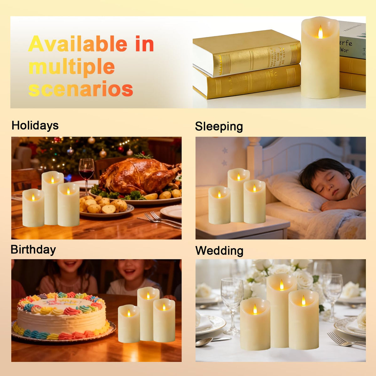 Autbye timer-enabled candles offer easy auto-off for evenings and events.