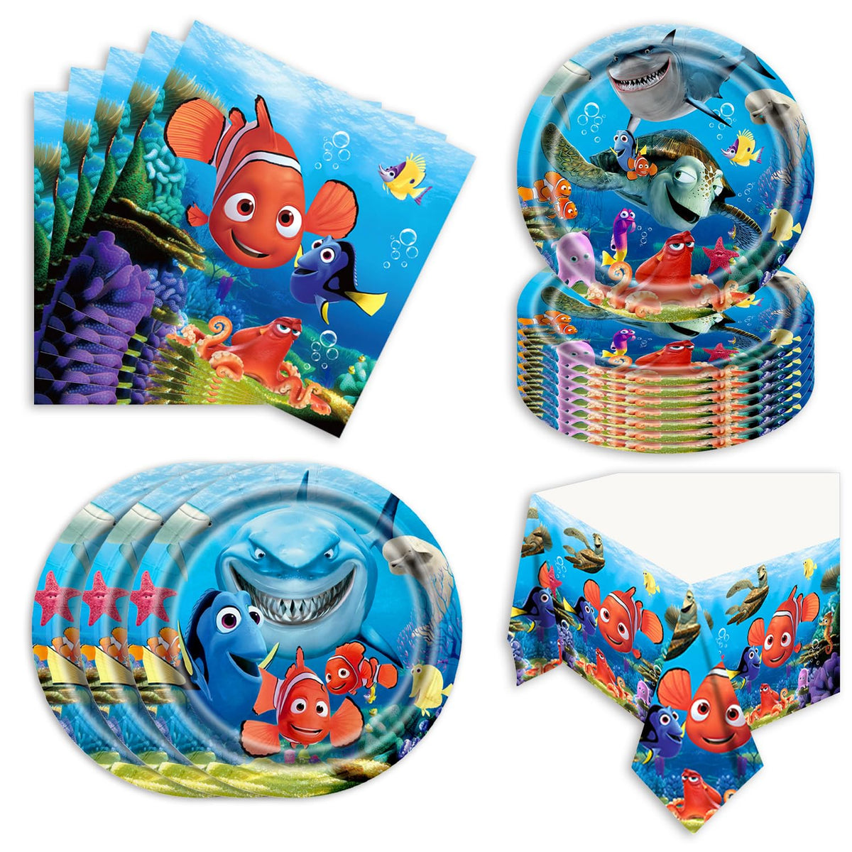 Autrpoweo Finding Nemo 7-inch plates with a vibrant print for kids' party dining.