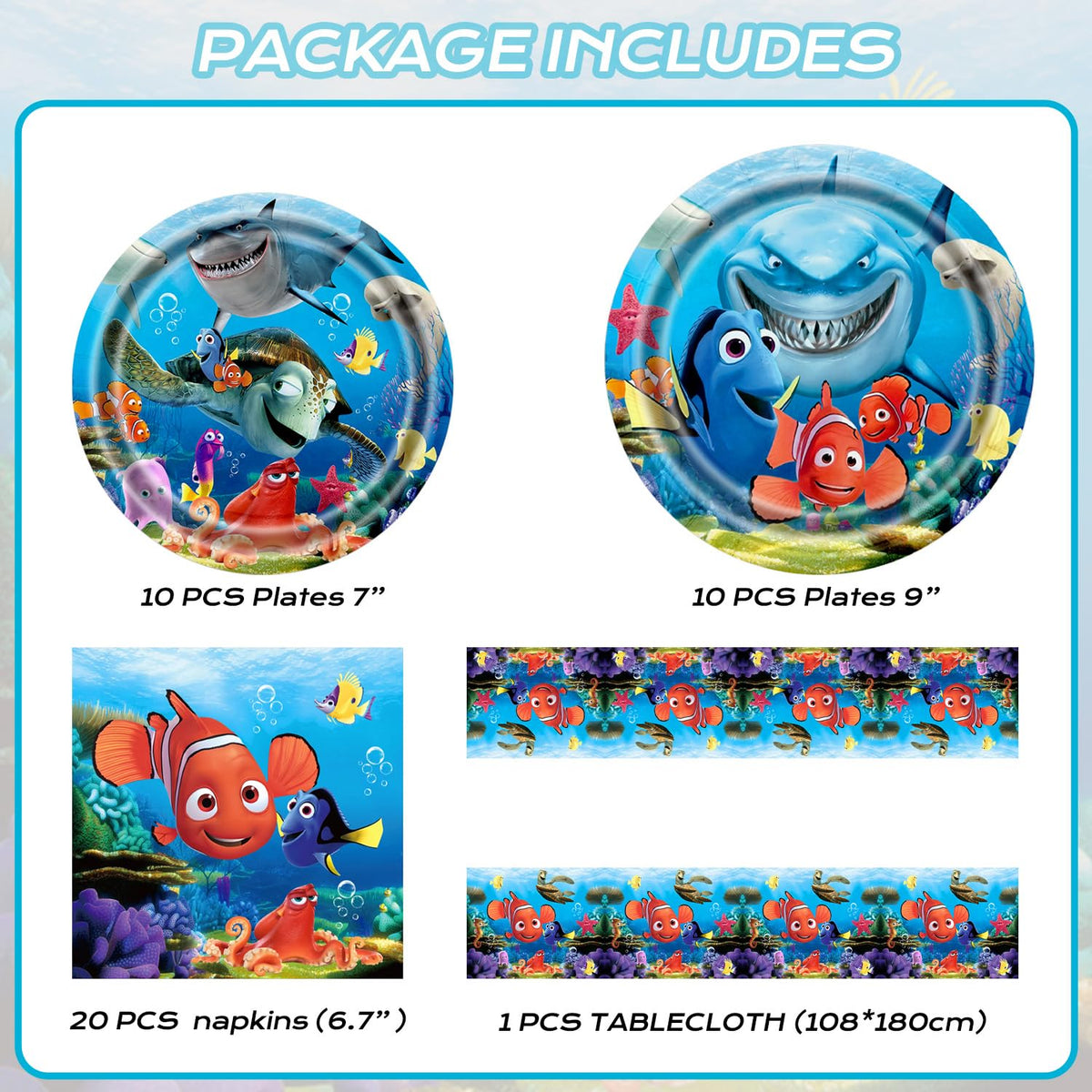 Autrpoweo Finding Nemo 9-inch plates for sturdy main meals at celebrations.