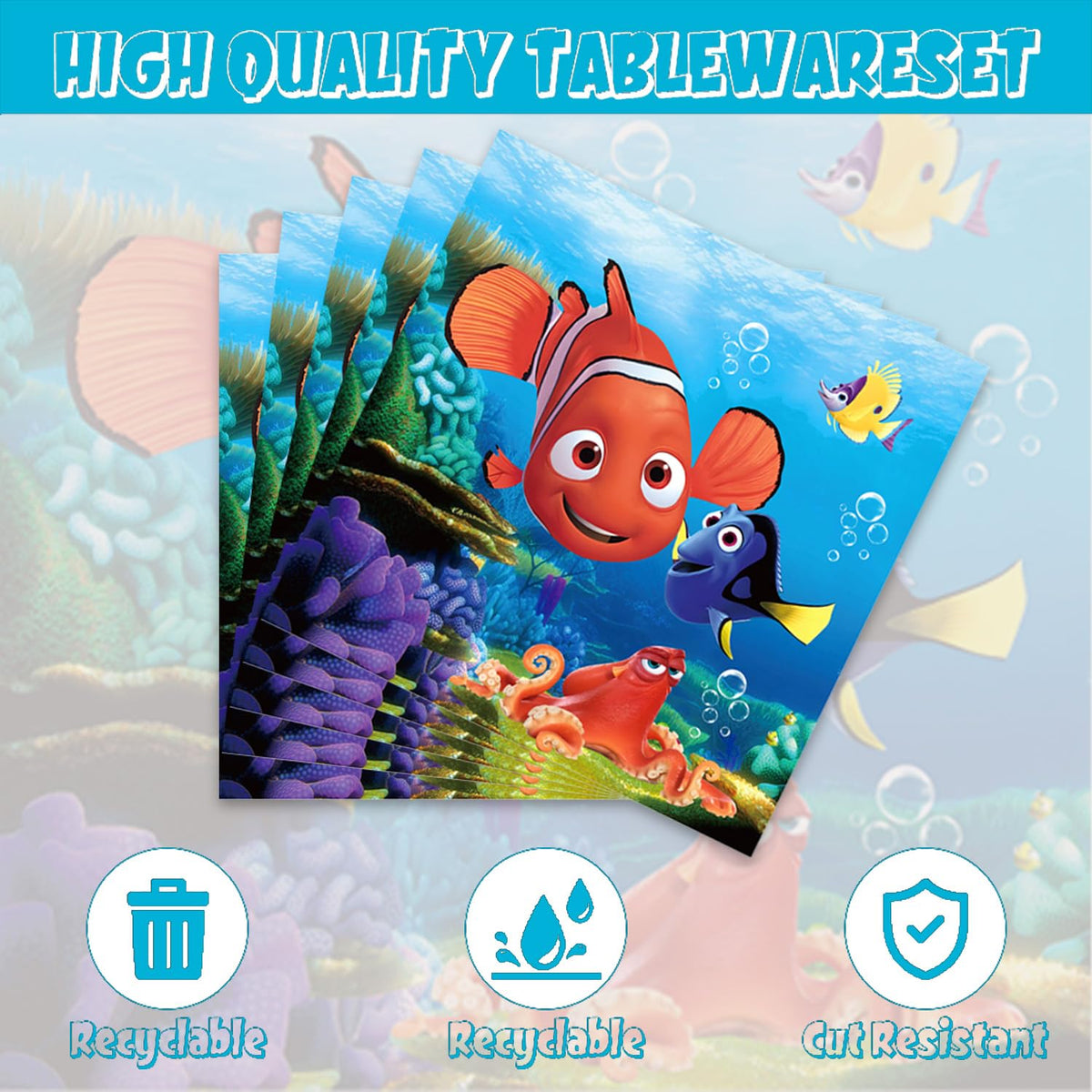 Autrpoweo Nemo napkins add quick cleanup and a cohesive table setup.