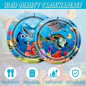 Autrpoweo Nemo party supplies set creates a cohesive theme.