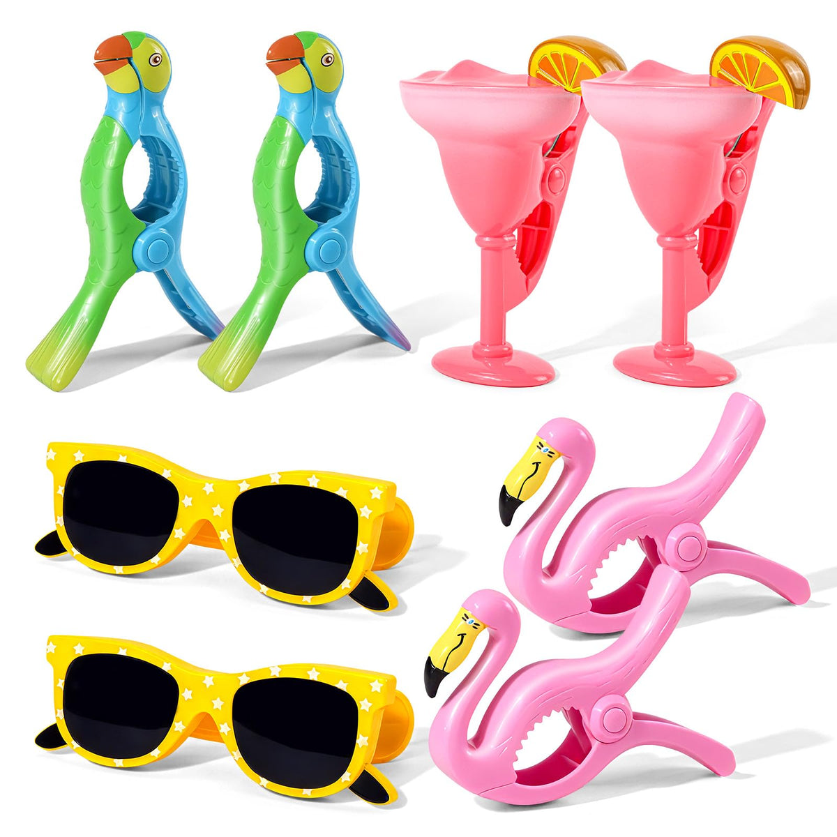 Autubin flamingo towel clip securing a towel to a beach chair.