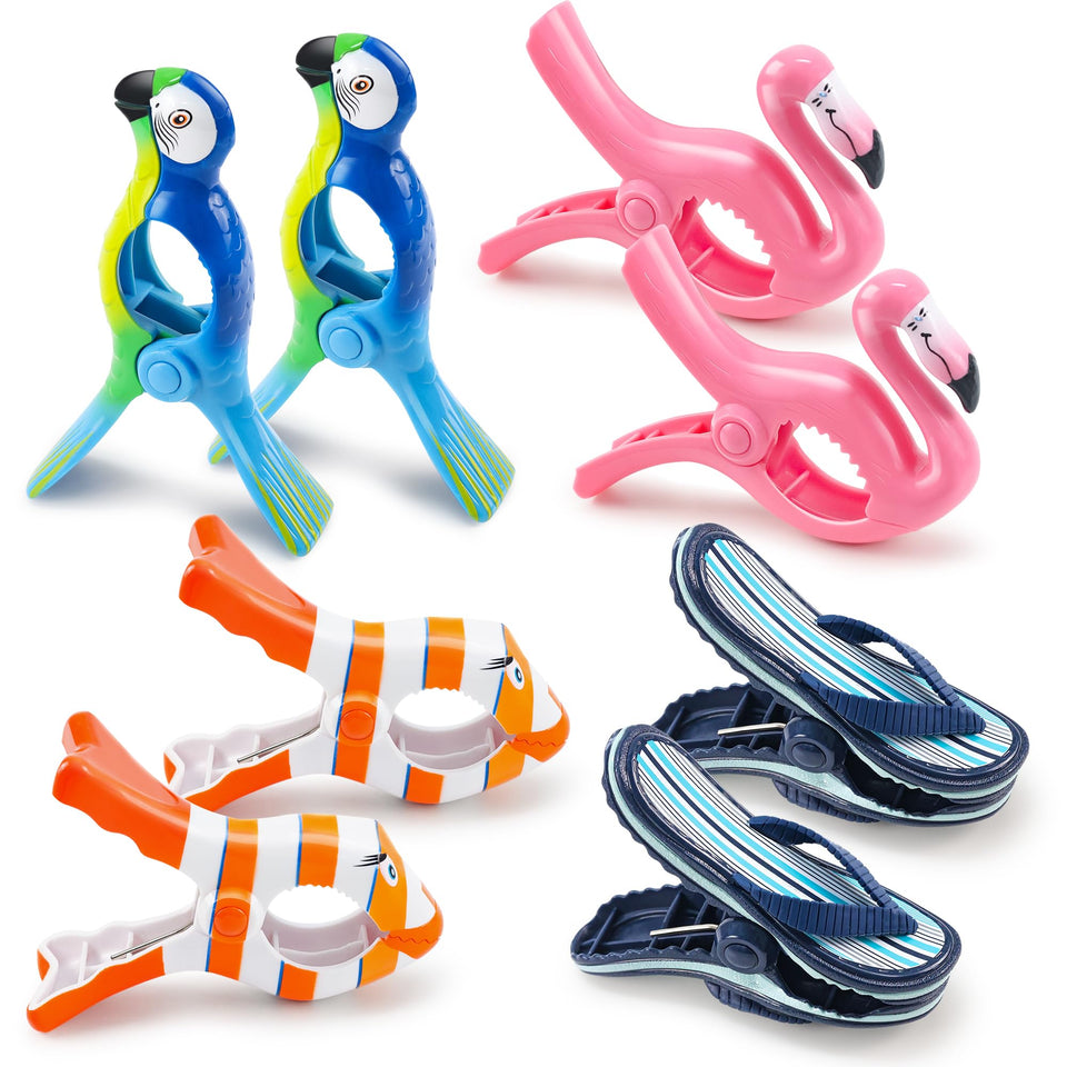 Autubin pink flamingo chair clip secures towels on a beach chair.