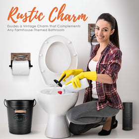 Autumn Alley decorative bathroom setup delivers cohesive farmhouse styling.