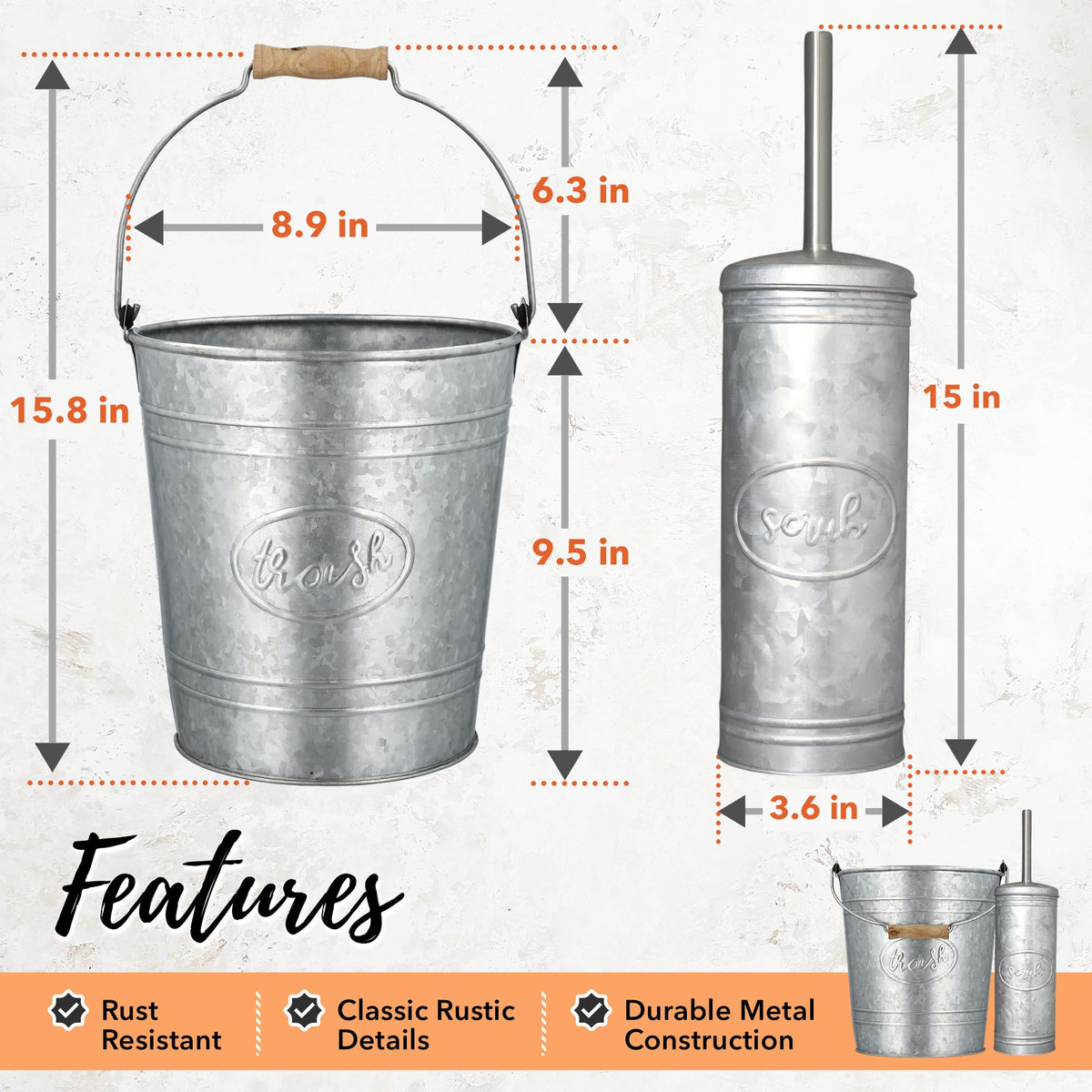 Autumn Alley embossed script trash design enhances farmhouse vibe.