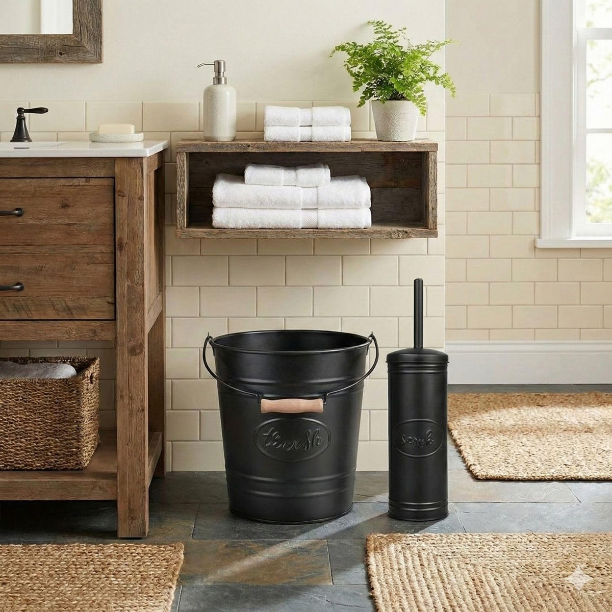 Autumn Alley multi-use trash can doubles as decorative planter or organizer.