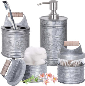 Autumn Alley rustic bathroom dispenser in galvanized metal for organized vanity