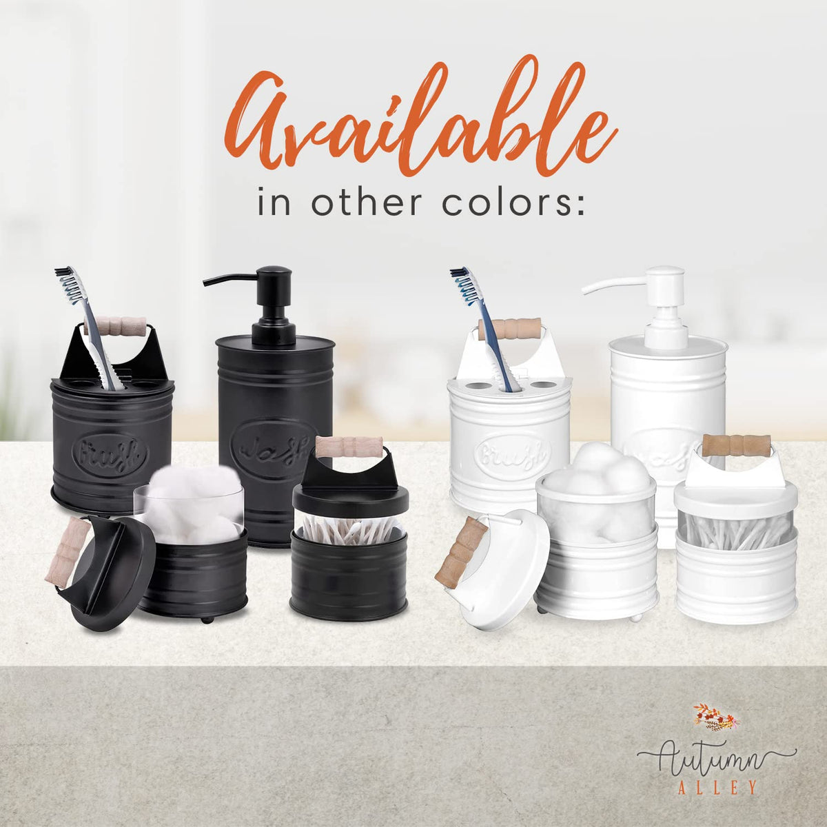 Autumn Alley ball-foot jars add rustic elegance to your vanity