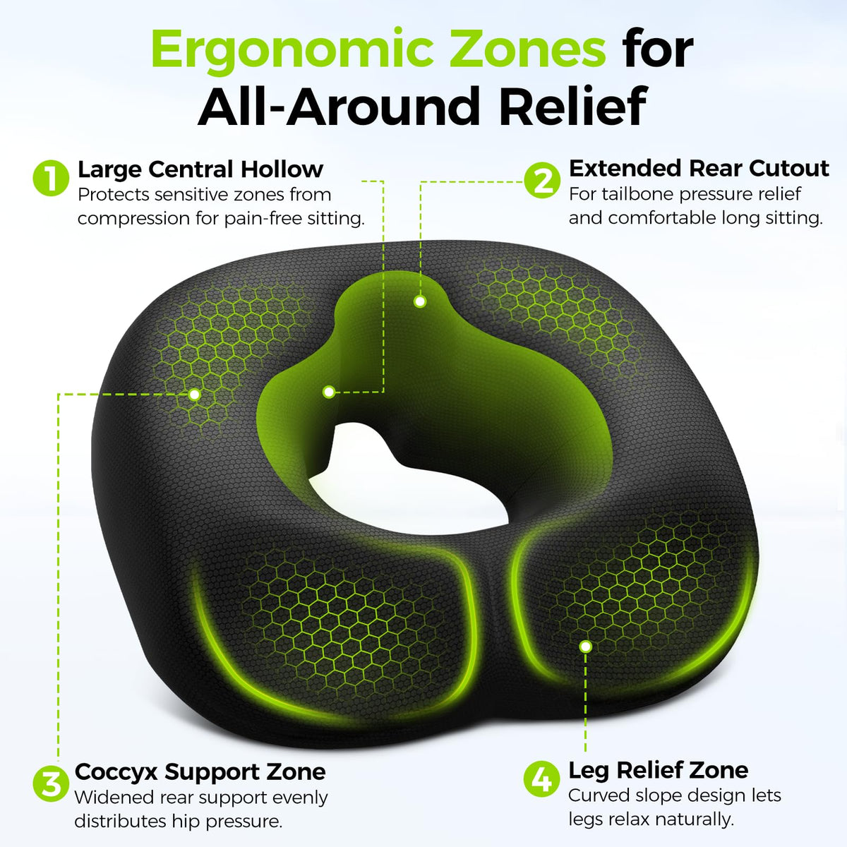 AUVON Donut Pillow memory-foam core cushions with lasting plush support.