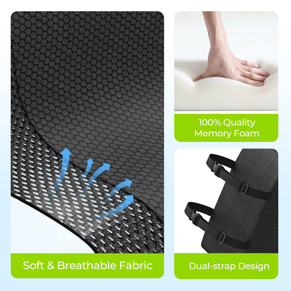 AUVON Lumbar Pillow breathable fabric promotes cool seating during work