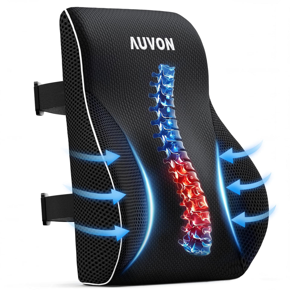AUVON Lumbar Pillow front view showing targeted back support for long work sessions