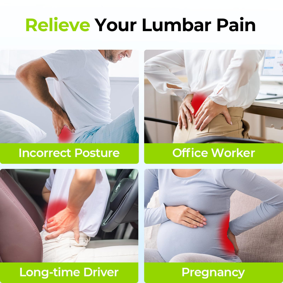 AUVON Lumbar Pillow side profile highlighting the patented bulge for alignment