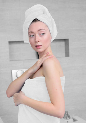 Avalon Towels 30x60 inch towel ready for full-body wrap after shower