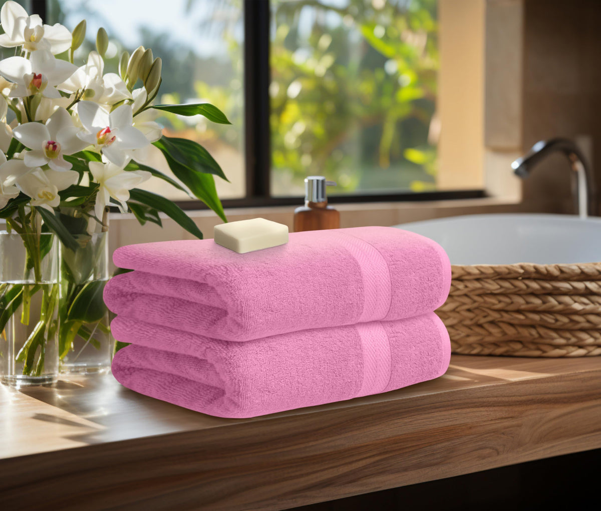 Avalon Towels pink hand towels highlight compact size and quick-drying performance.