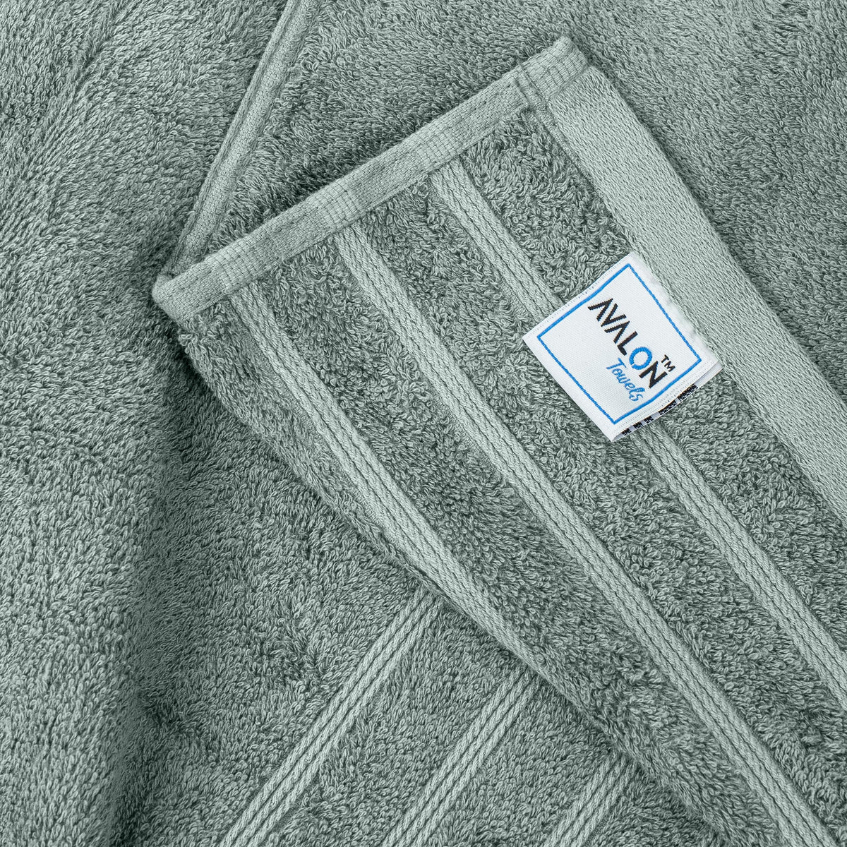 Avalon Towels quick-drying label signals fast moisture removal for busy mornings