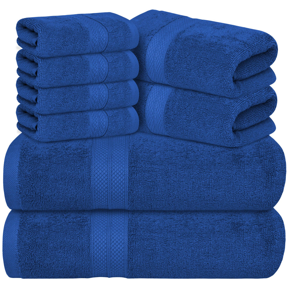 Avalon Towels royal blue bath towels show luxurious softness and high absorbency.