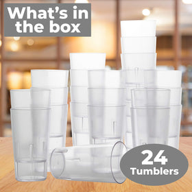 Avant Grub 12oz clear cups ideal for cold beverages at parties and cafes.