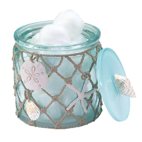Avanti Seaglass Covered Jar features hand-painted shells and netting for seaside charm.