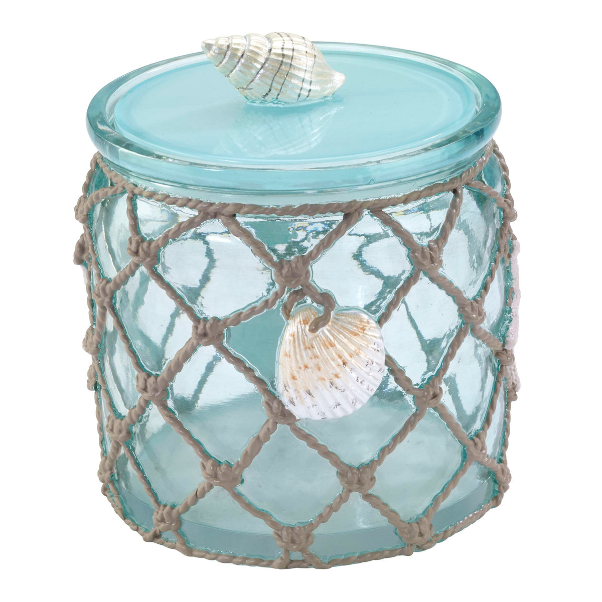 Avanti Seaglass Covered Jar with resin finish and rope accents, ideal for cotton balls.