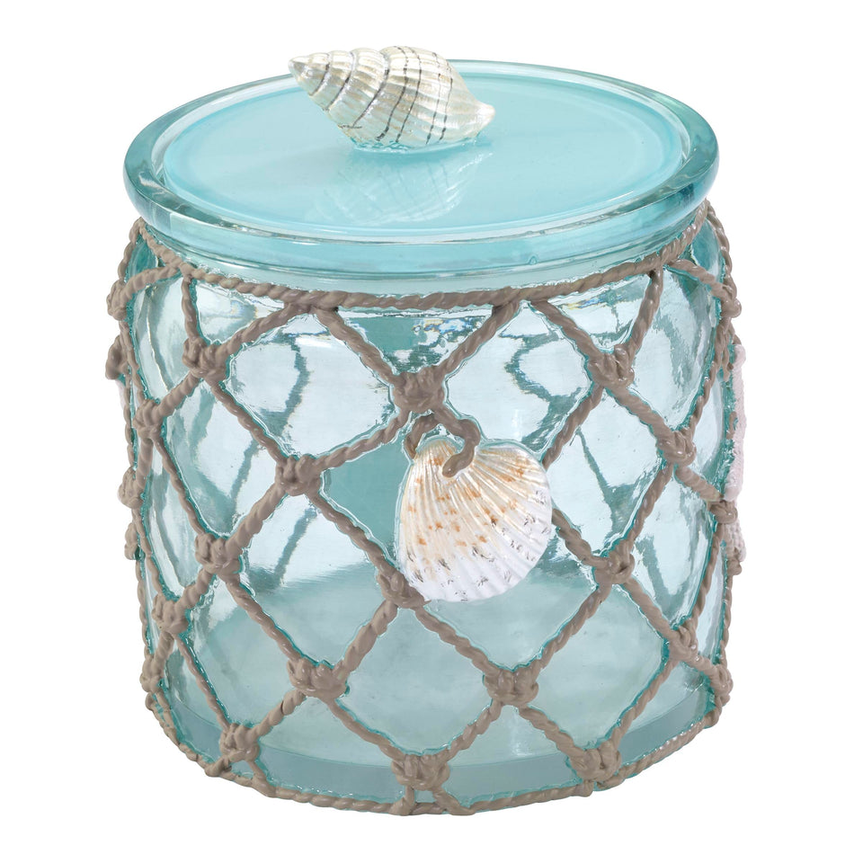 Avanti Seaglass Covered Jar with resin finish and rope accents, ideal for cotton balls.