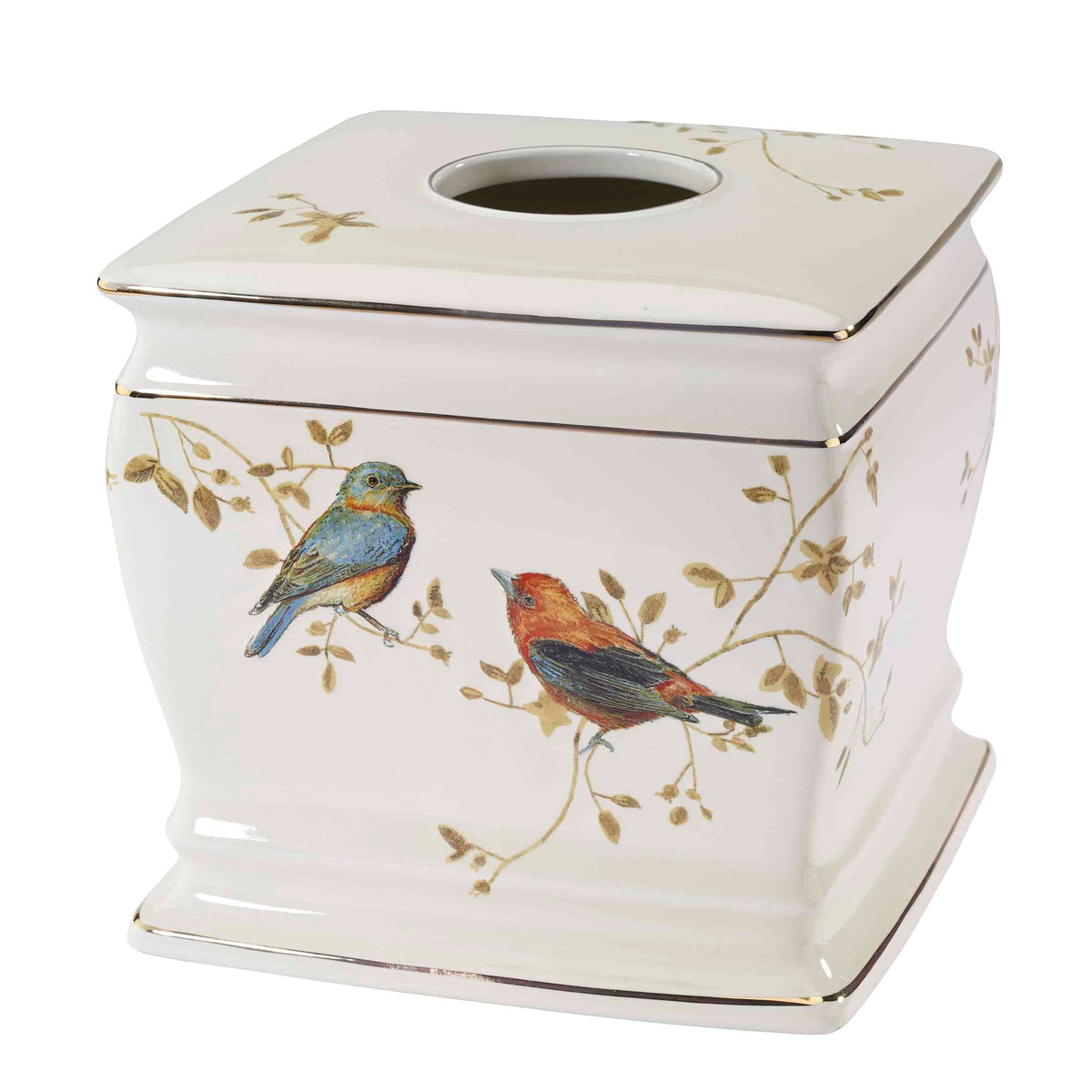 Avanti tissue box cover gilded birds ivory ceramic enhances decor with elegant touch