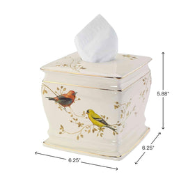Avanti ivory tissue box cover with raised bird decals for refined style