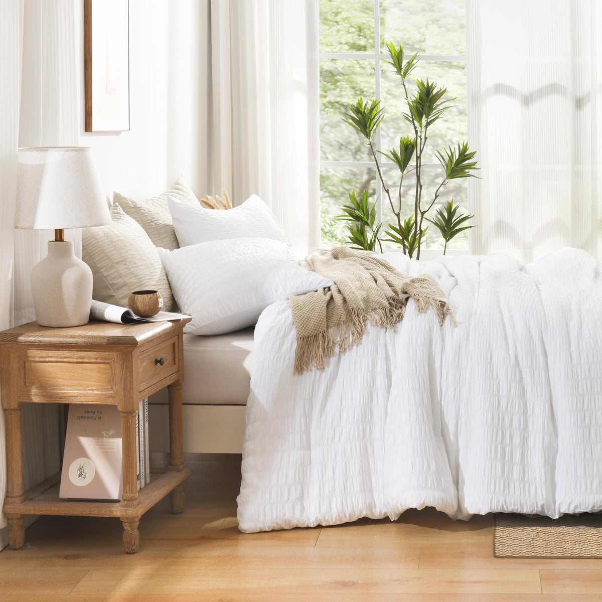 AveLom white bedroom setup demonstrates versatile styling with a clean, modern look.