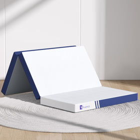Avenco foldable twin mattress topper folded for compact travel storage.