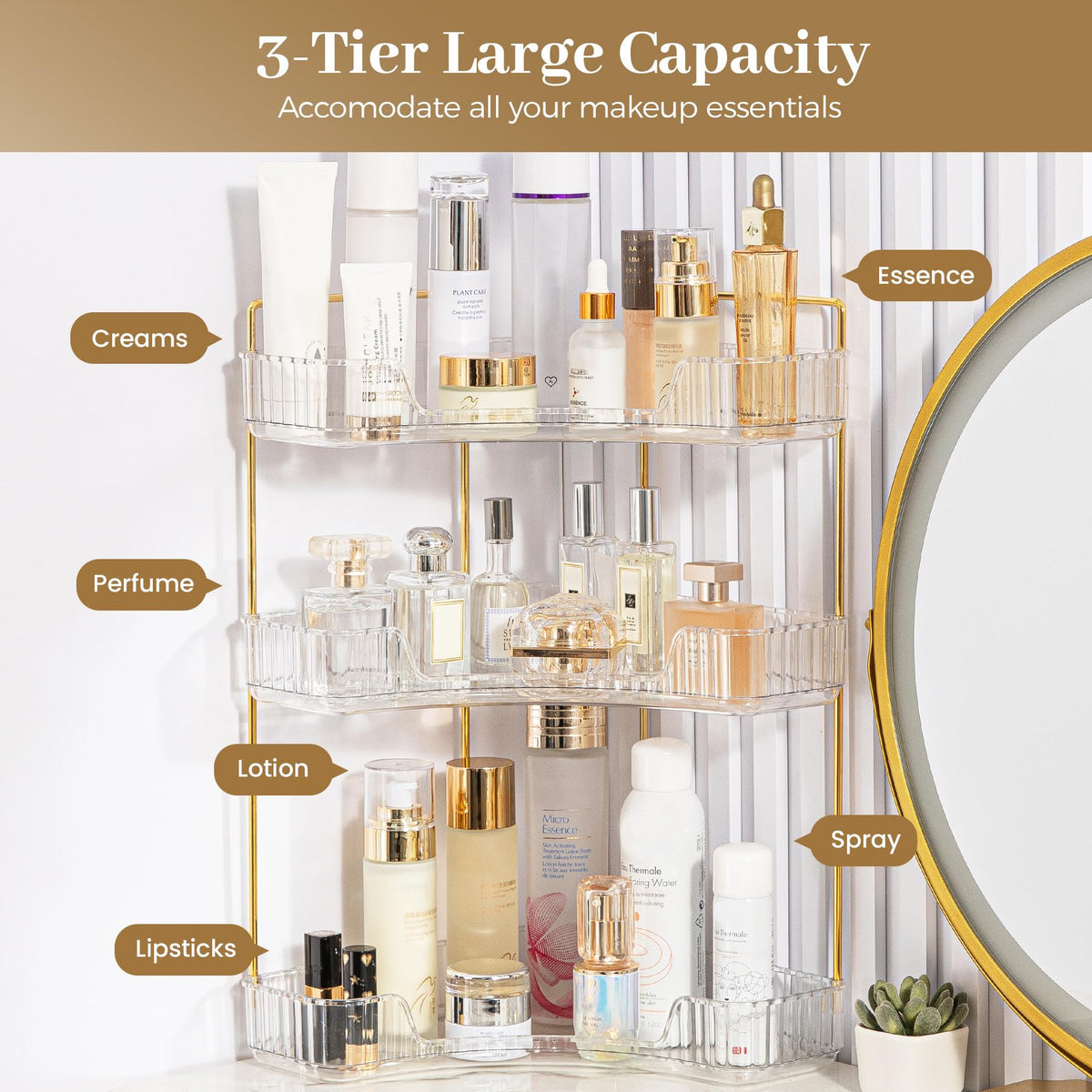 Aveniee clear-perfume-tray on a vanity for easy fragrance access