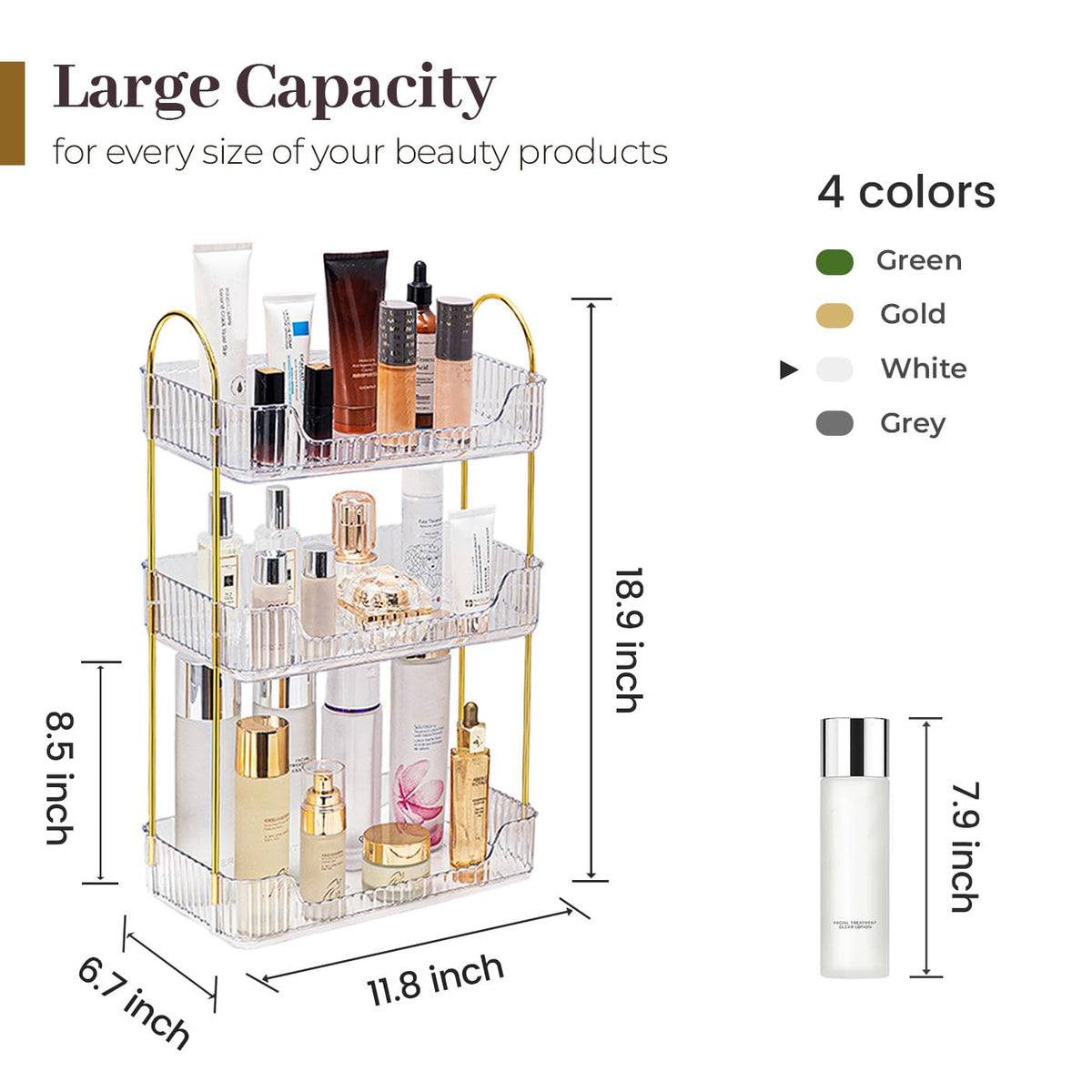 Aveniee vanity makeup tray top view ideal for easy access to cosmetics.