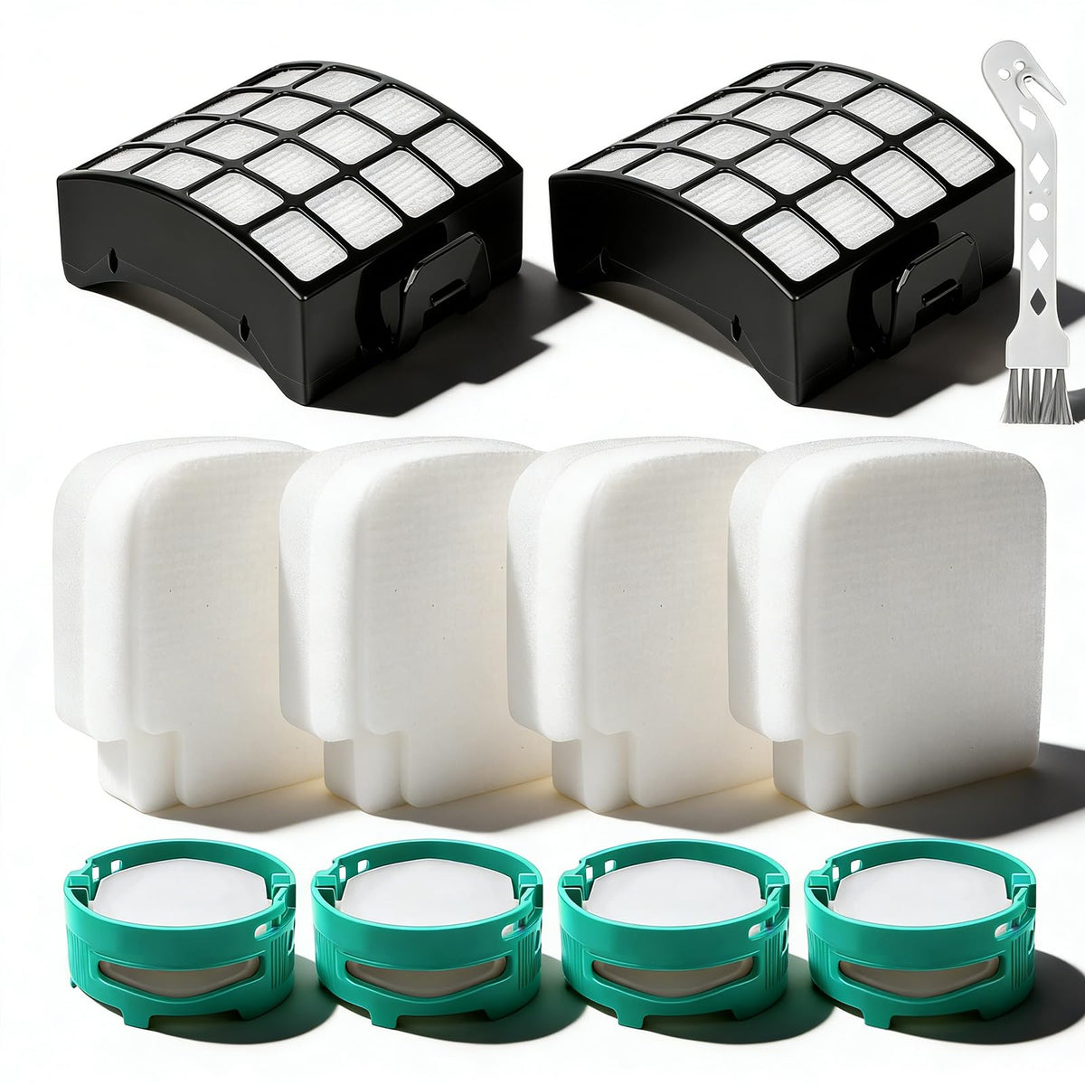 AVIKURA AZ3002 filter kit with two HEPA filters for thorough dust capture.