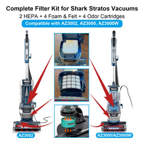 AVIKURA AZ3002 foam and felt filters trap larger debris before reaching the motor.