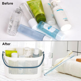 AVLA modern minimalist shower caddy complements contemporary bathroom decor.