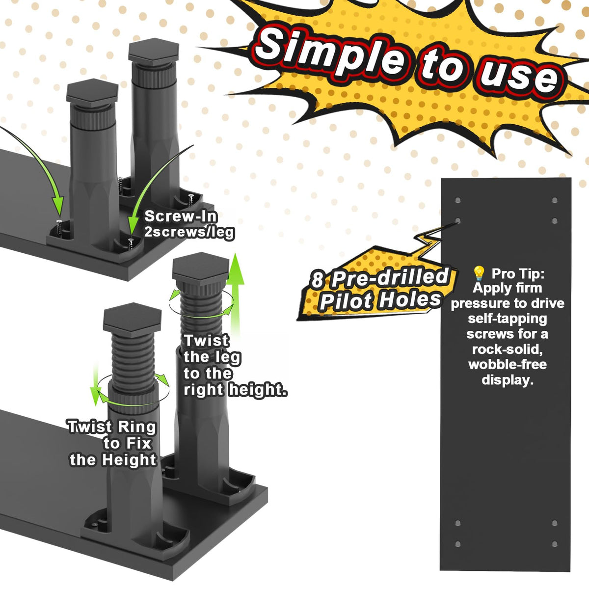AVMDOM manga shelf risers assembly guide and quick setup visuals.