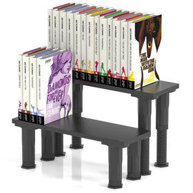 AVMDOM manga shelf risers front view showing double-row display for easy access.