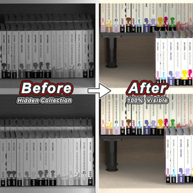 AVMDOM manga shelf risers side view demonstrating compact footprint on a desk.