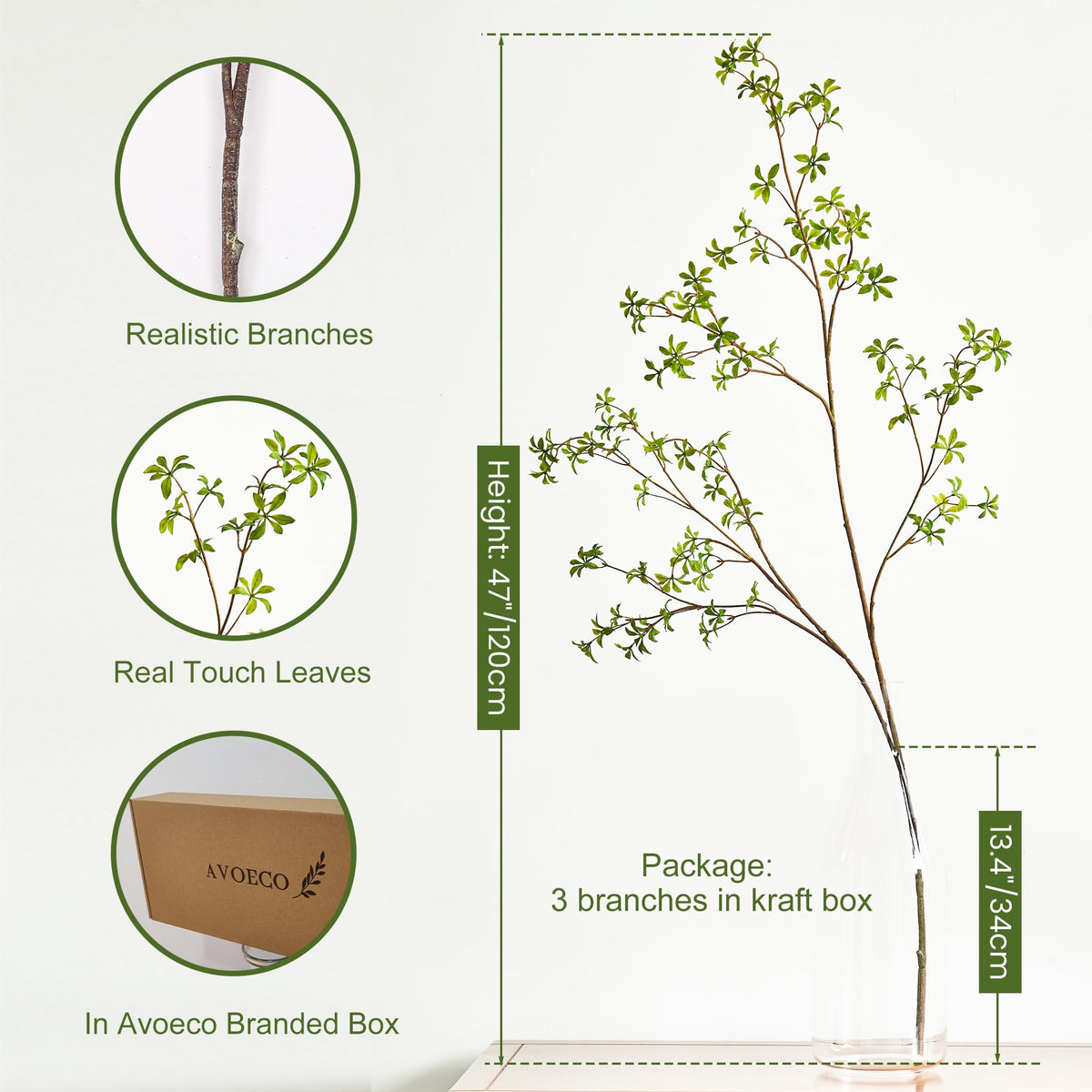 Avoeco green faux branches for home and office spaces