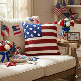 Close-up of embroidered star and stripes on AVOIN colorlife pillow cover