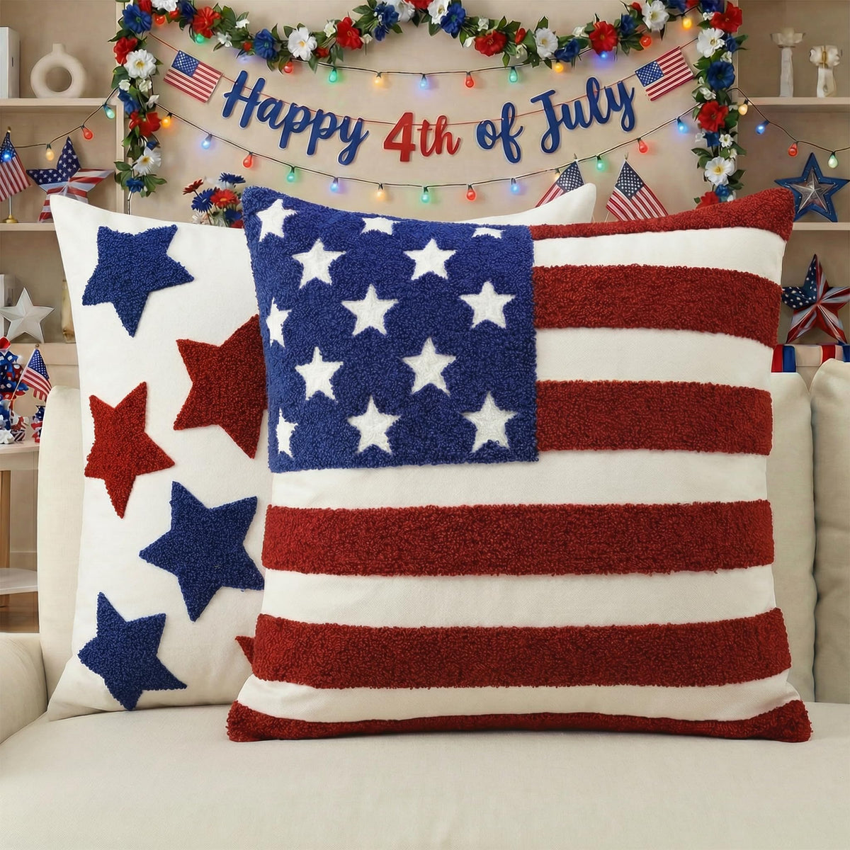 AVOIN colorlife patriotic embroidery pillow cover 18x18 for festive sofas