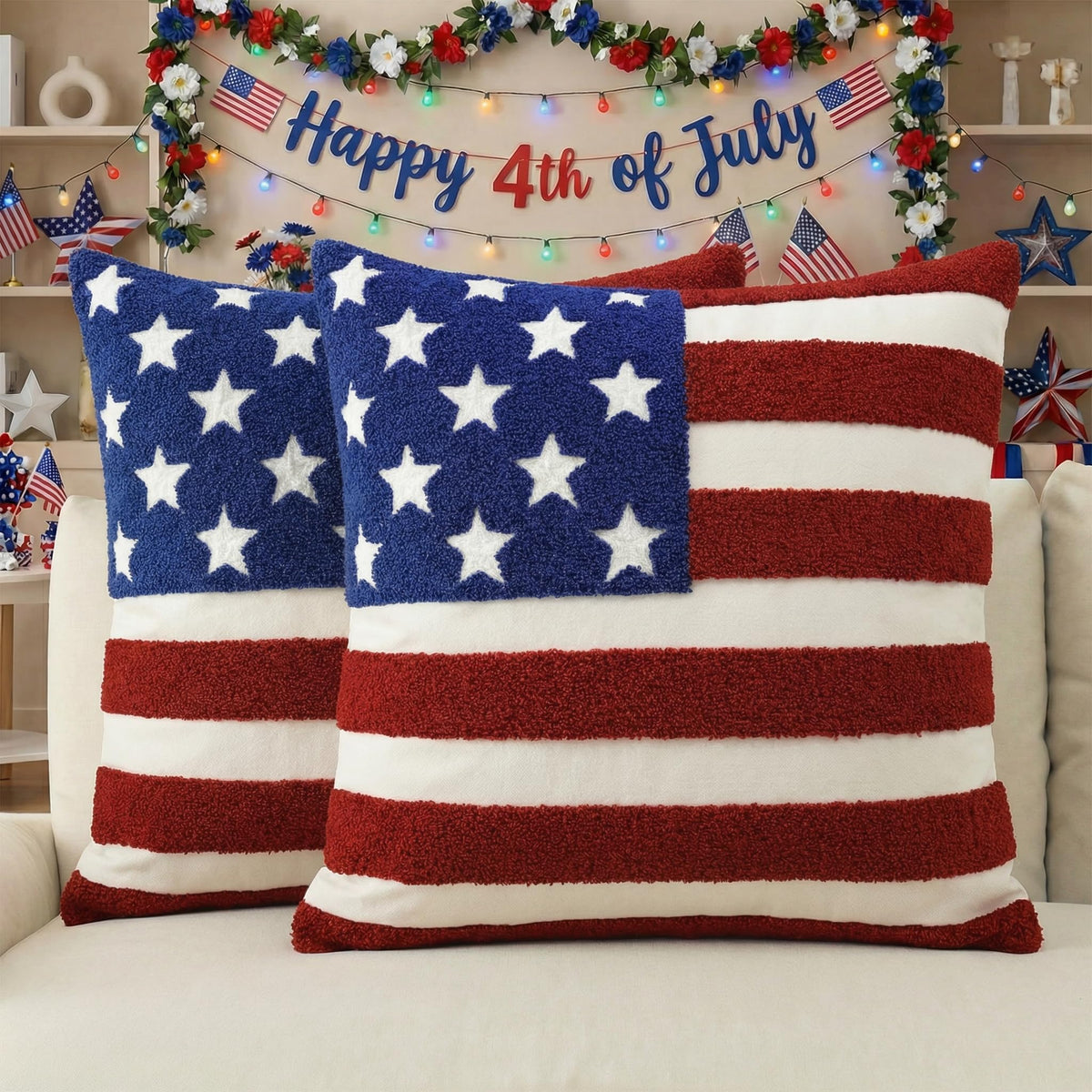 AVOIN colorlife patriotic striped star pillow cover front view for sofa