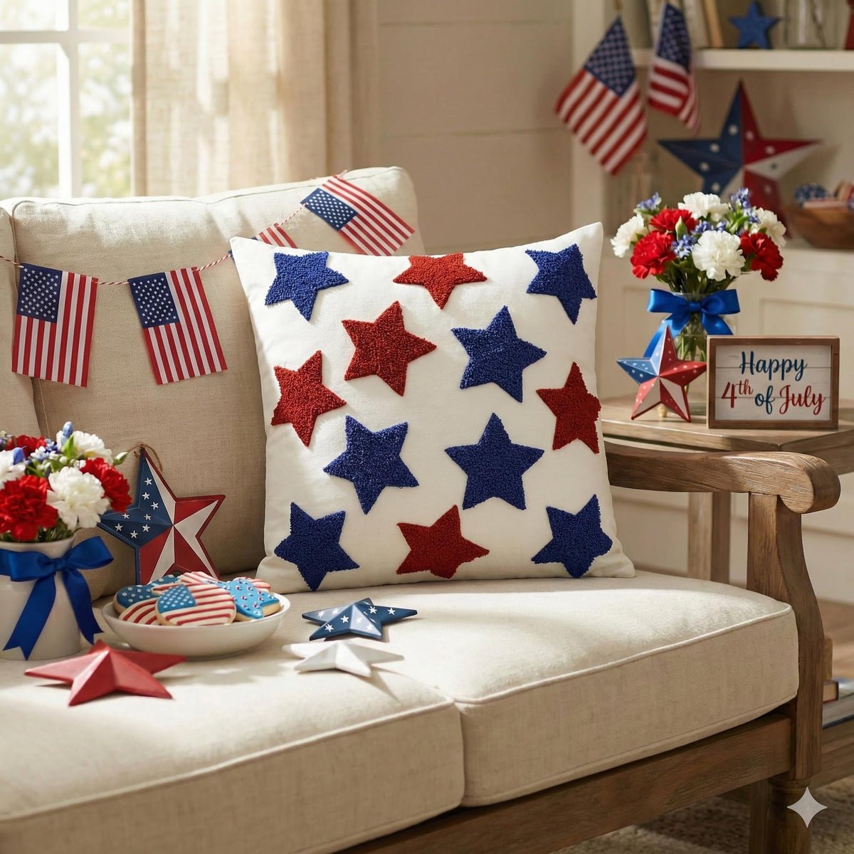 AVOIN colorlife striped star flag design pillow cover on a couch