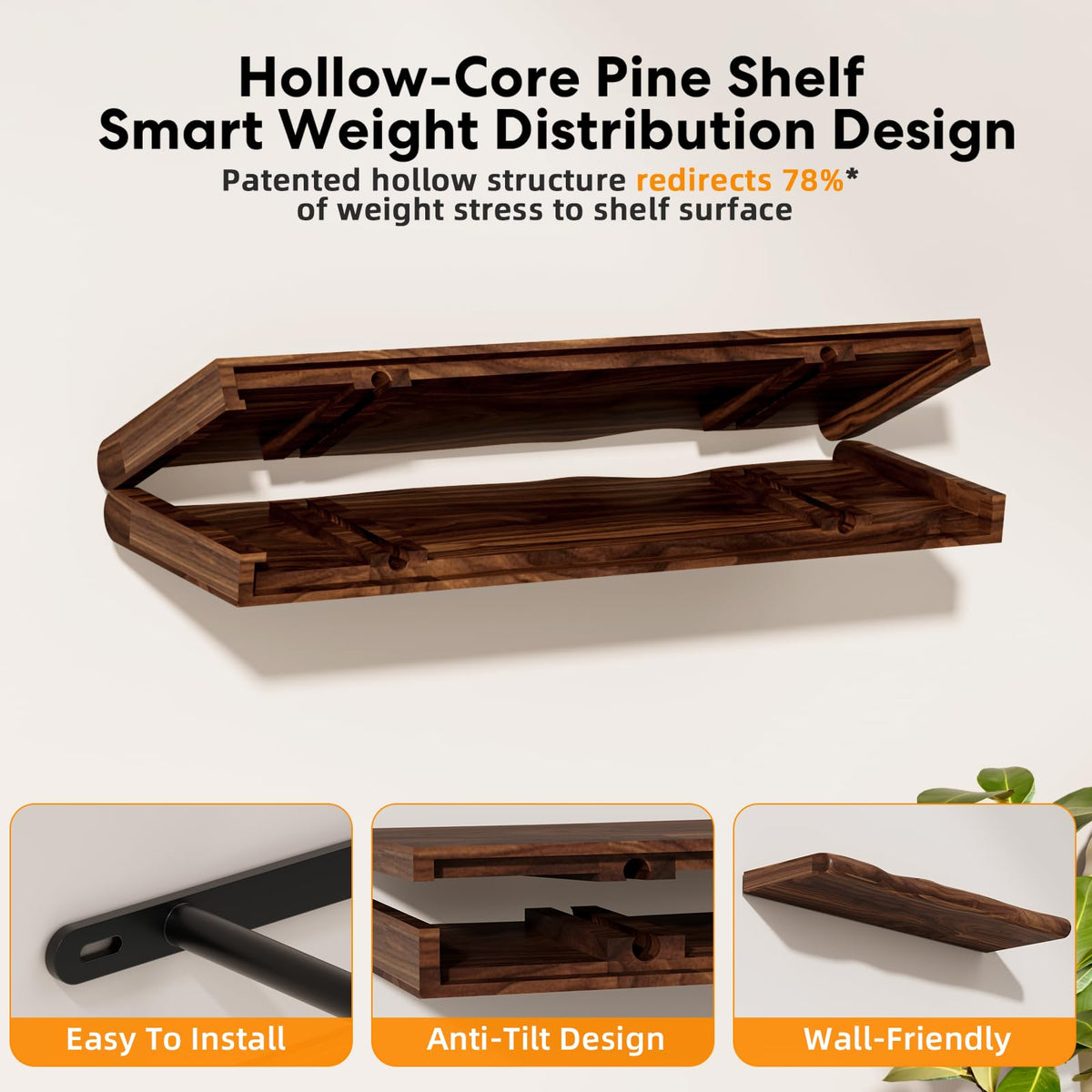 Avytronx pack of 2 floating shelves mounted on wall for space saving