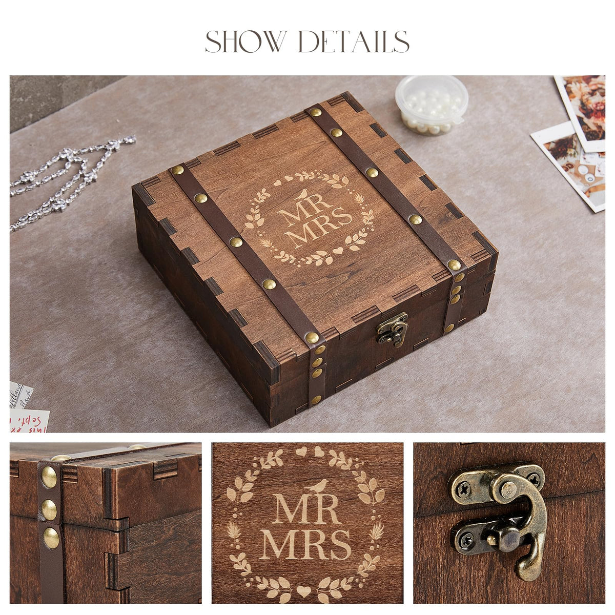 AW BRIDAL sturdy hinged lock keeps treasured items secure.