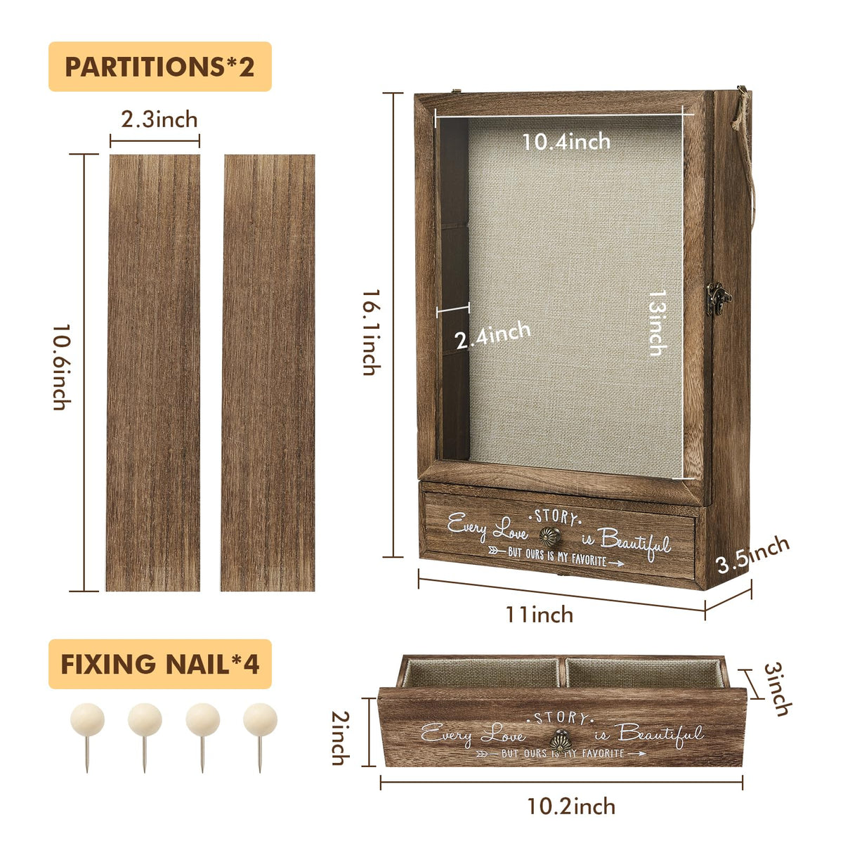 Aw Bridal two-detachable-partitions enable customizable layouts for keepsakes