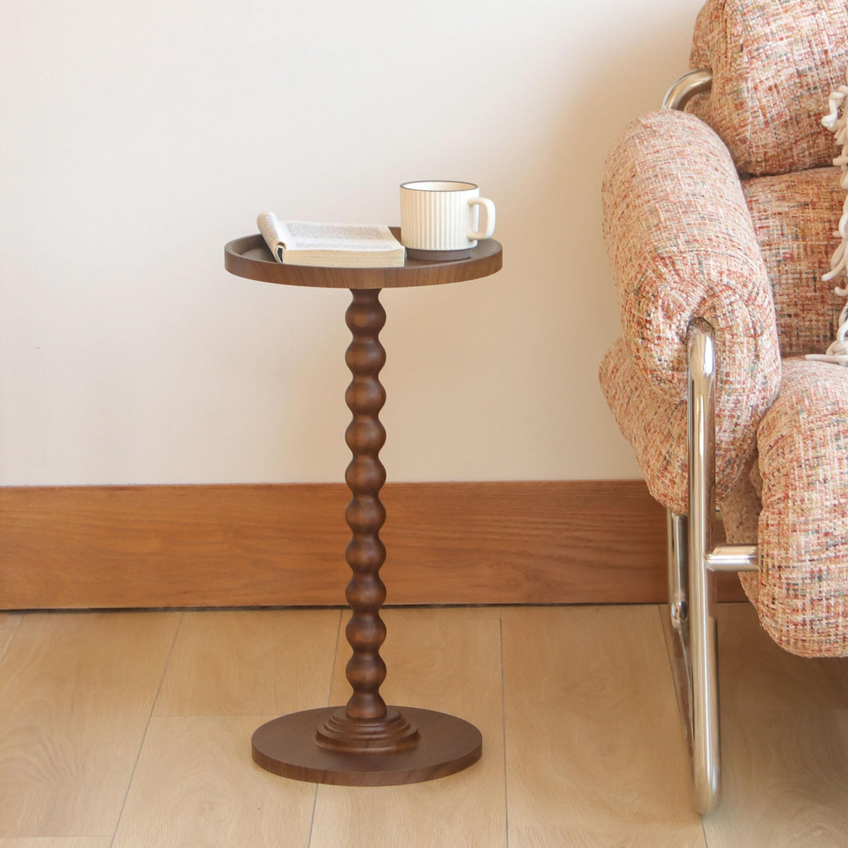 AWASEN accent table showcases solid wood spindle legs and warm finish.