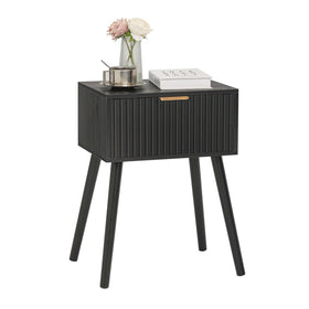 AWASEN Black Nightstand with fluted drawer and golden handle for chic bedside storage.