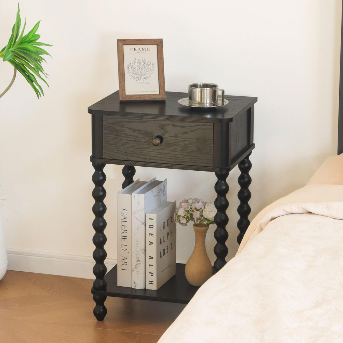 AWASEN Black Nightstand spindle legs detail adds warm, classic charm.