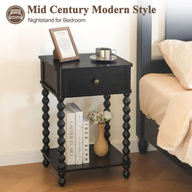 AWASEN Black Nightstand open lower shelf for books or decor.
